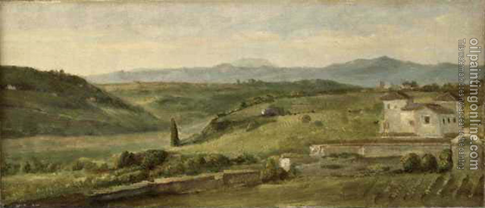 Watts, George Frederick - Panoramic Landscape with a Farmhouse